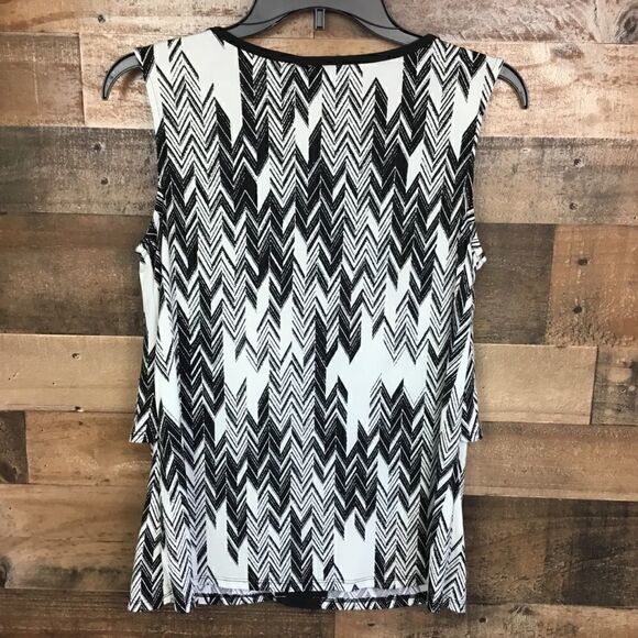 New Directions Layered Tank Style Blouse Sleeveless White Black Print Small - Picture 5 of 11
